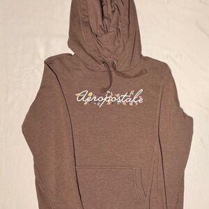 (XS) AEROPOSTALE ROSE MAUVE HOODIE W/ EMBROIDERED LOGO AND FLOWERS